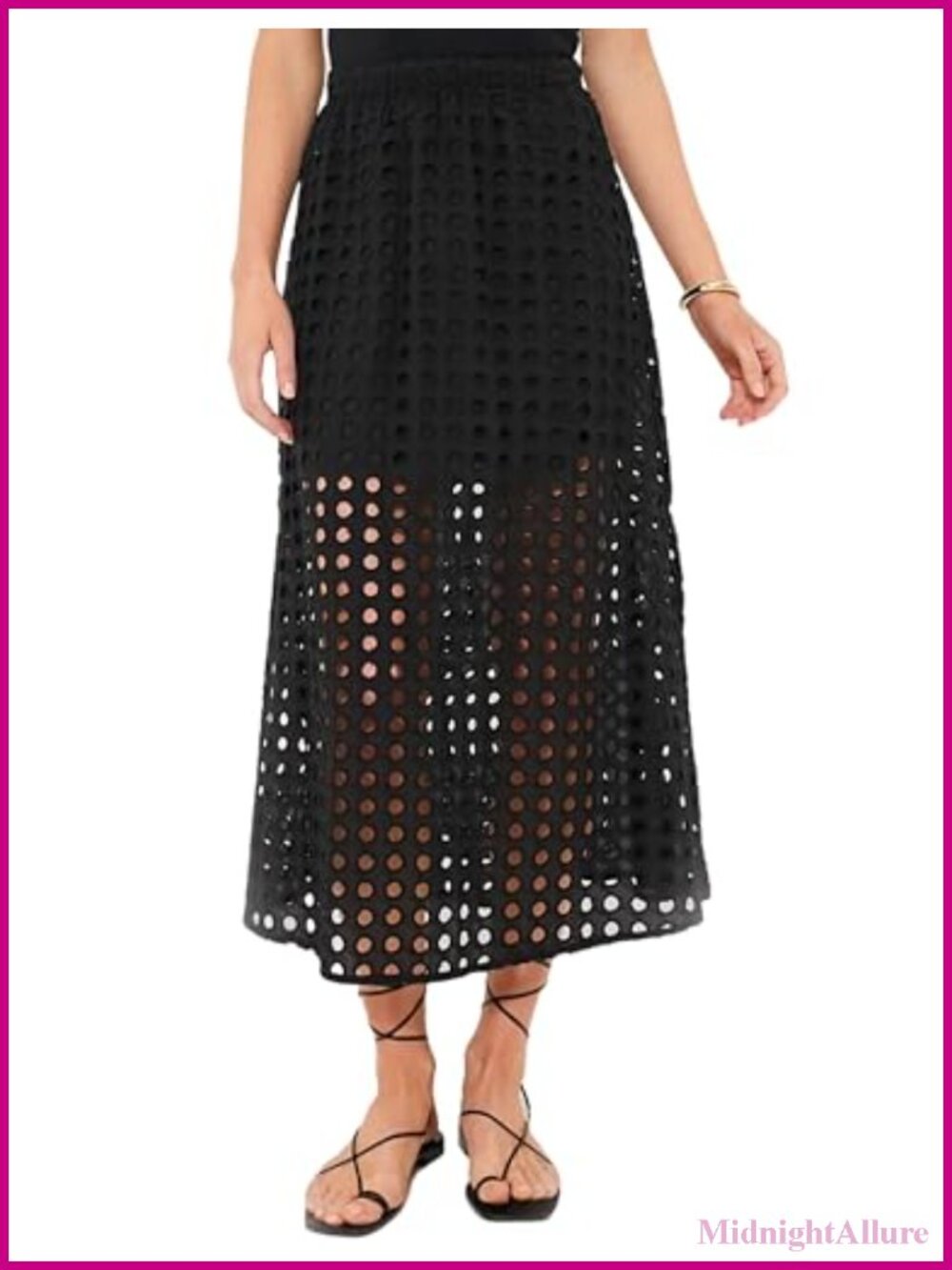 Women's Cotton Eyelet Maxi Skirt with Lining - Casual Summer Beach Skirt